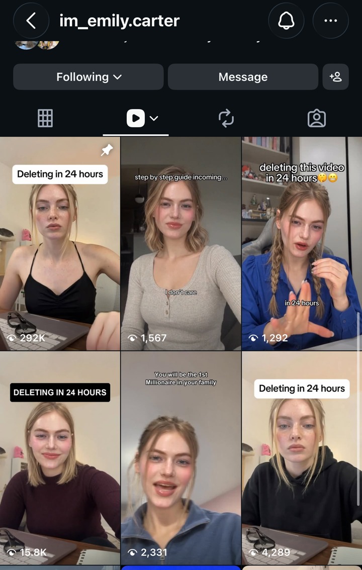 im_emily.carter Instagram account, Reel with 292K views