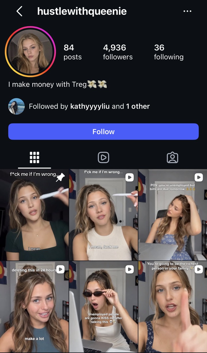 hustlewithqueenie Instagram account, 4,936 followers